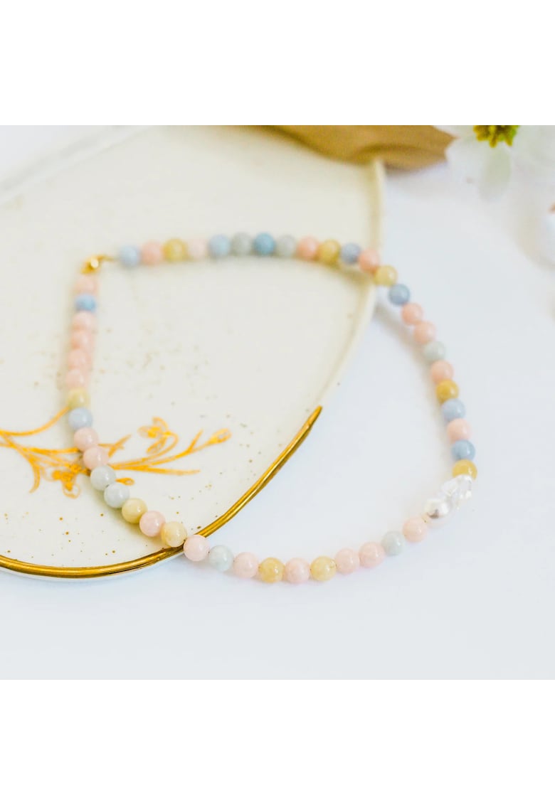 Colier din Jad si perla baroca - cupru - multicolor