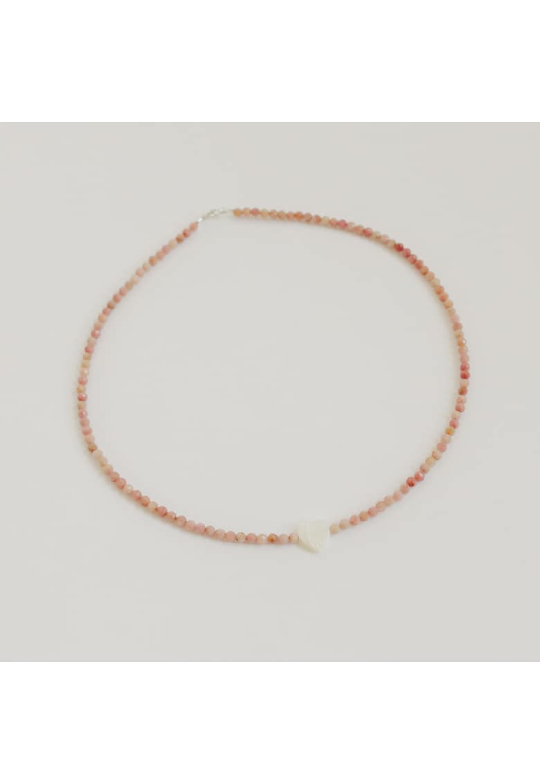 Colier rodonit - argint 925 - perle sidef - roz - alb