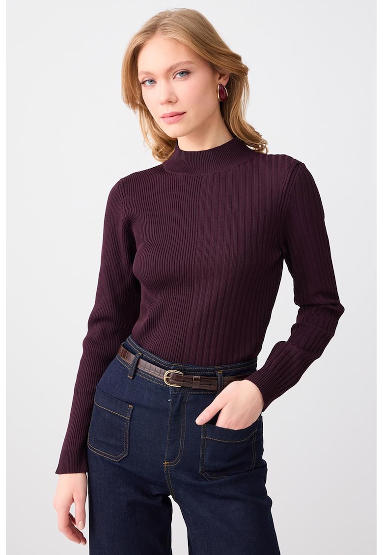 Pulover slim-fit cu striatii - Violet inchis