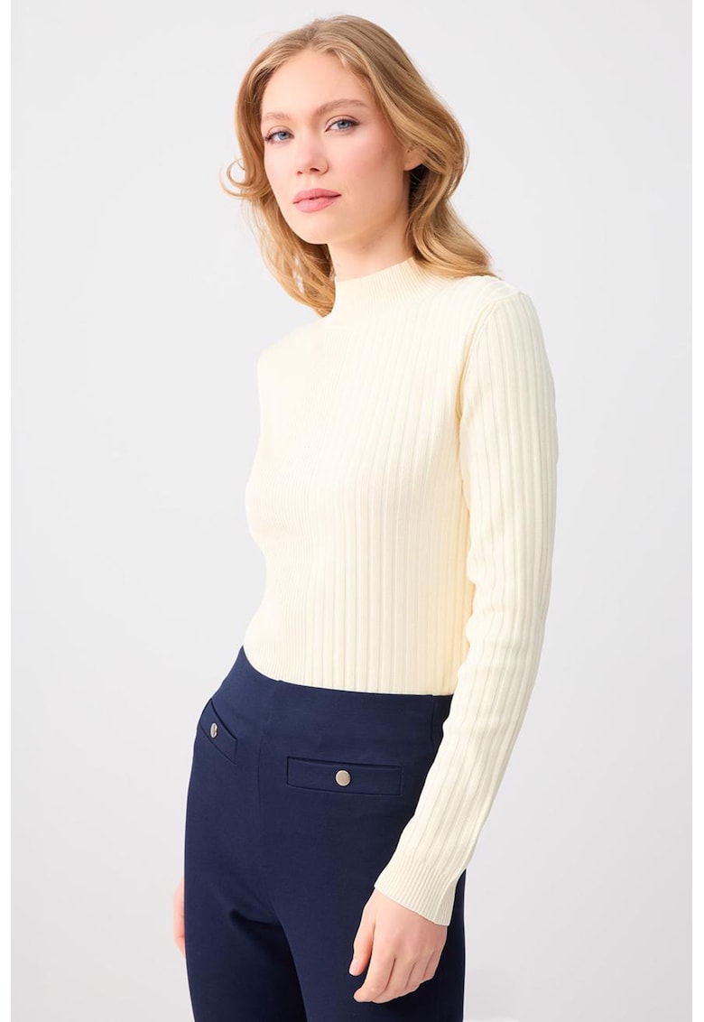 Pulover slim-fit cu striatii - Alb fildes