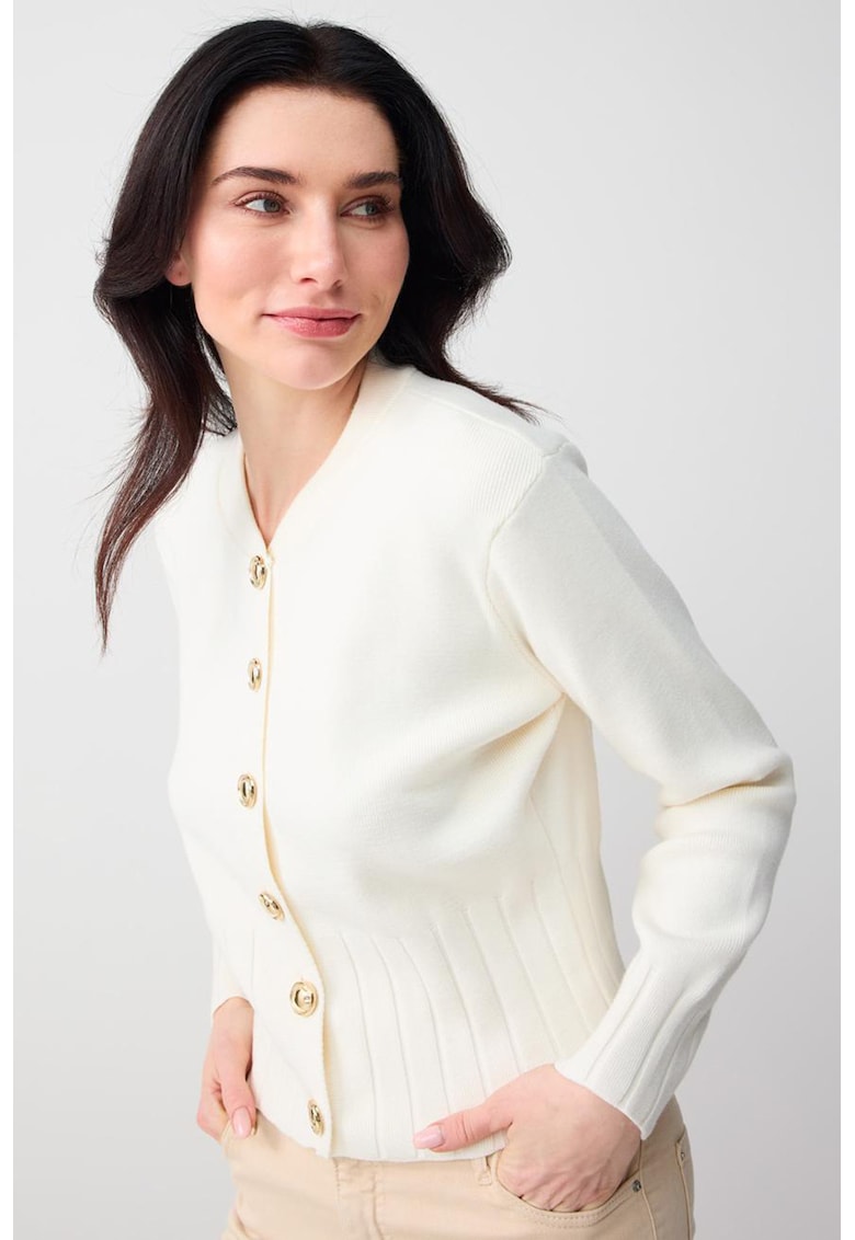 Cardigan regular-fit cu model uni - Alb fildes