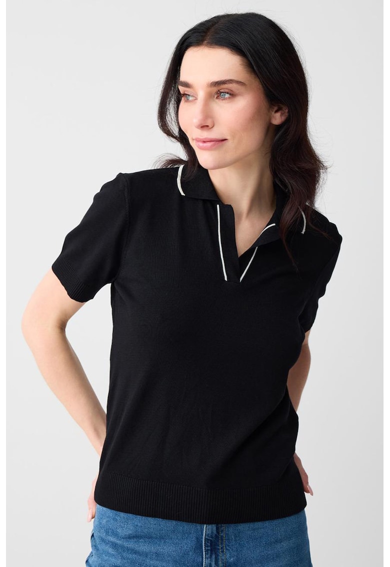 Tricou cu guler polo contrastant - Negru