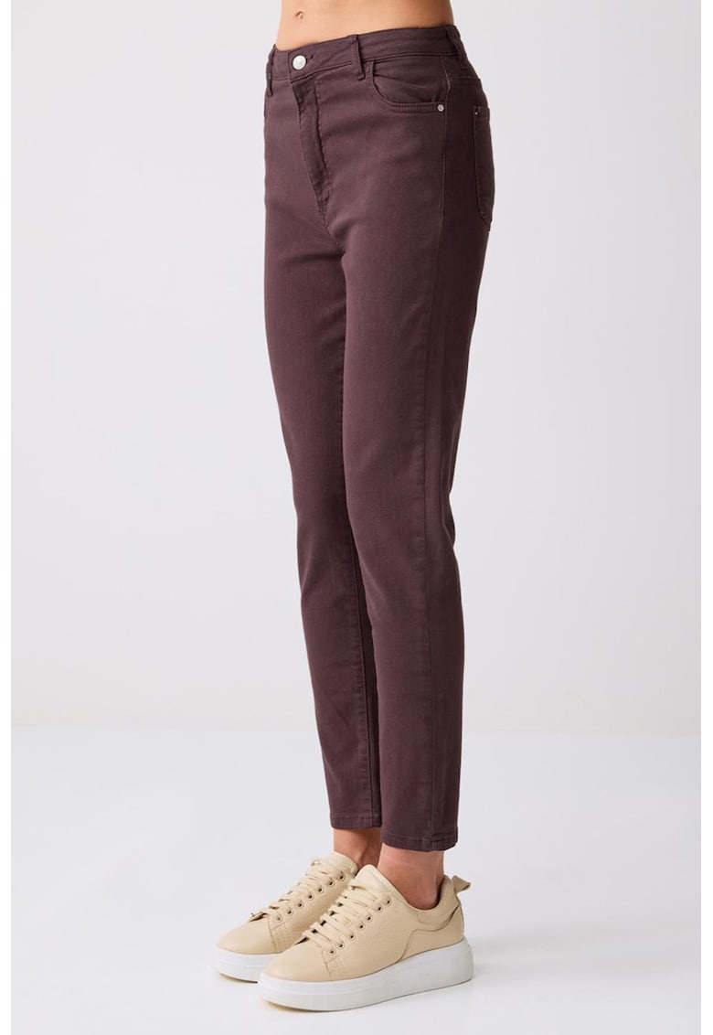 Blugi regular-fit cu talie inalta - Maro cognac