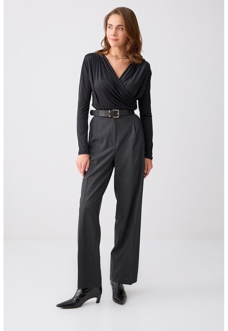 Pantalomi regular-fit cu talie inalta - Gri antracit