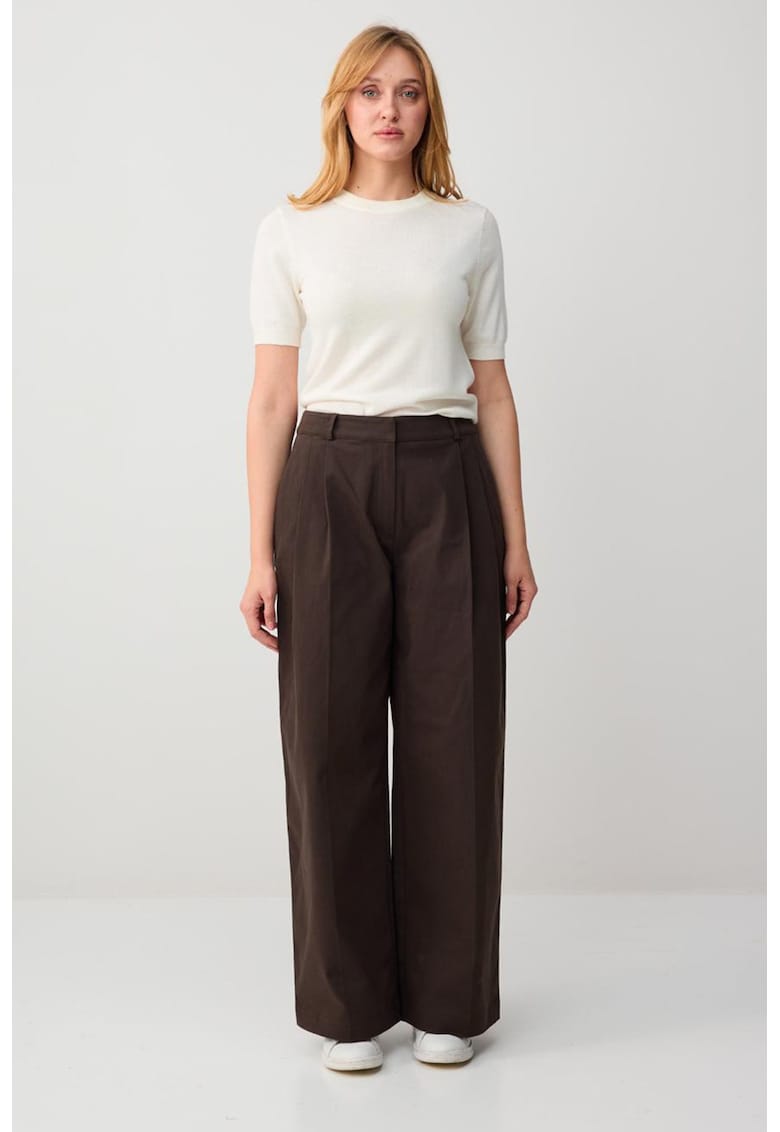 Pantaloni drepti cu croiala ampla - Maro cognac