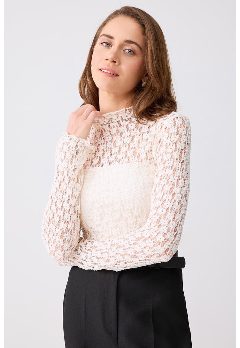 Bluza transparenta din dantela cu guler scurt