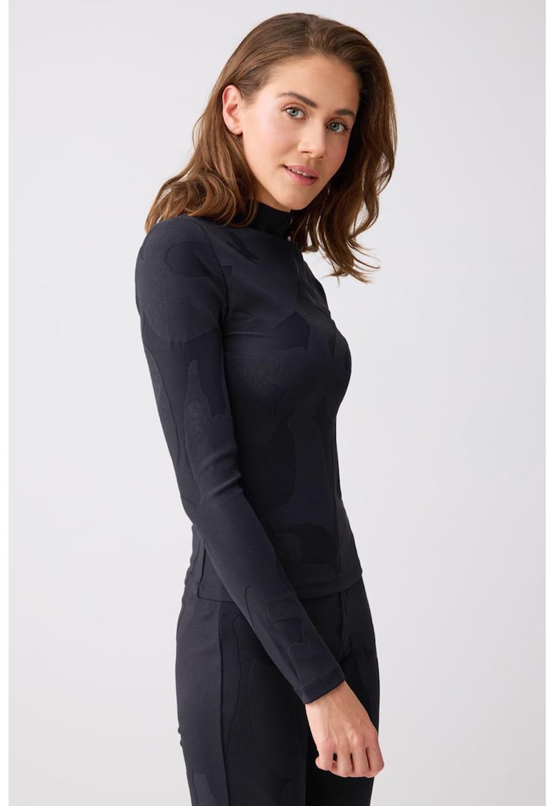 Bluza texturata cu guler scurt - Negru