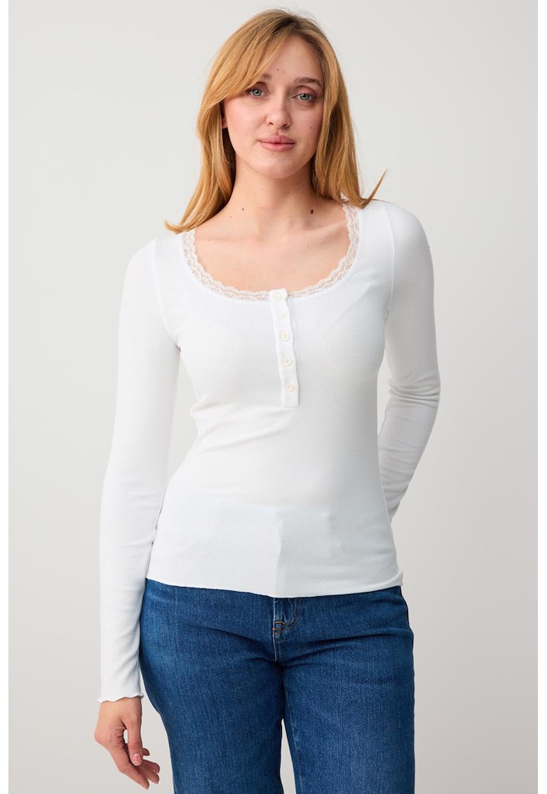 Bluza din amestec de modal cu fenta cu nasturi - Alb
