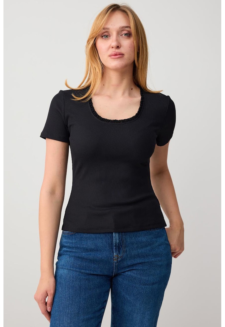 Tricou uni cu aspect striat - Negru