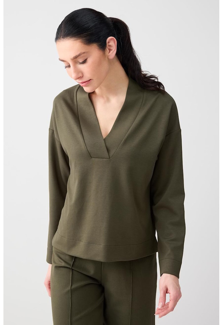 Bluza de trening din amestec de modal cu decolteu in V si maneci cazute - Verde masliniu