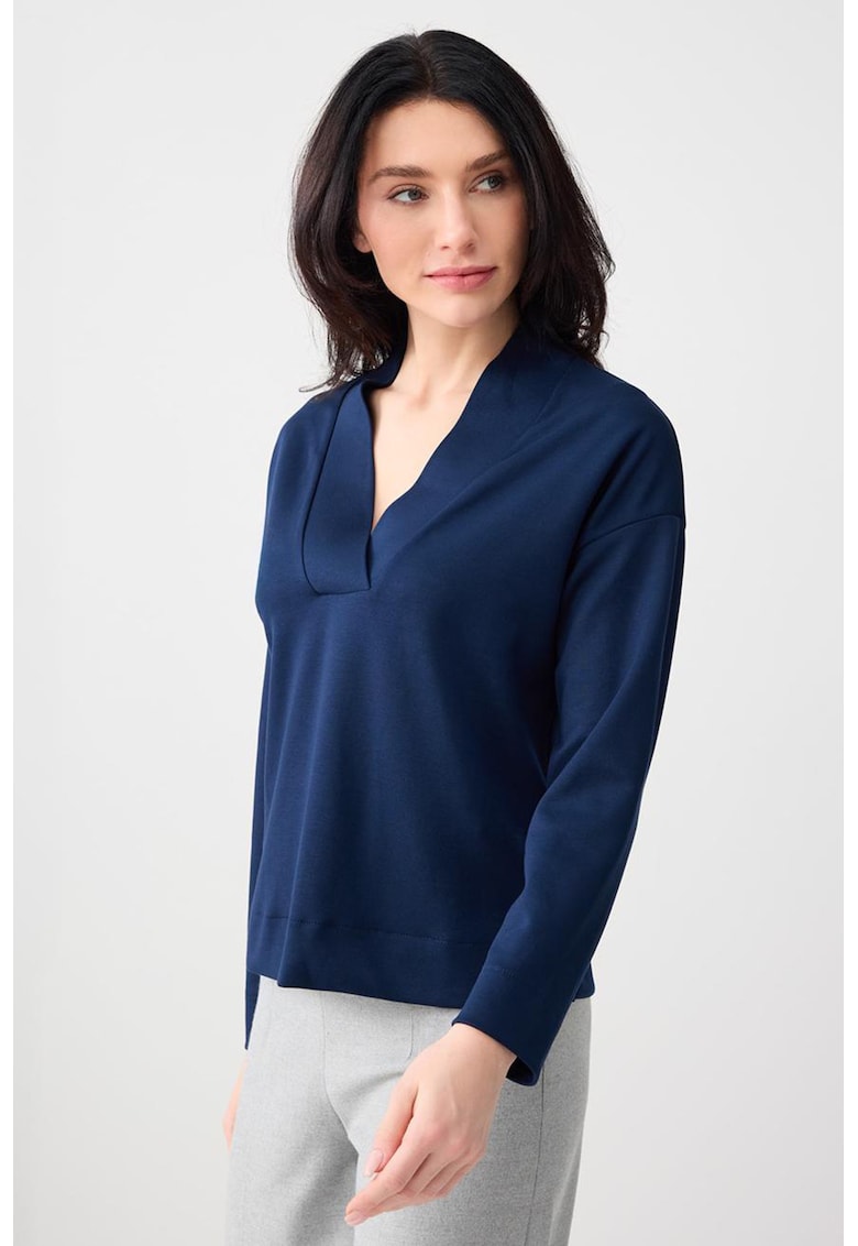 Bluza de trening din amestec de modal cu decolteu in V si maneci cazute - Bleumarin