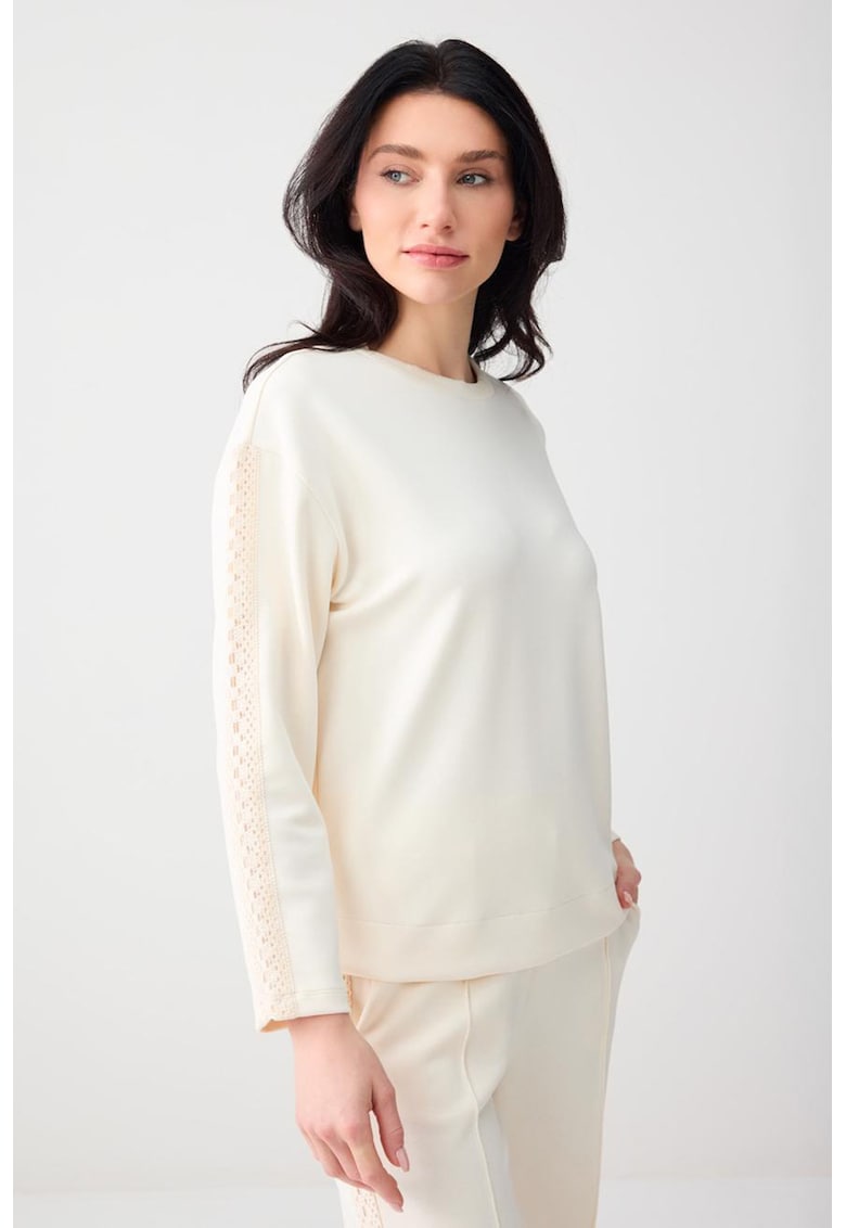 Bluza de trening din amestec de modal cu segmente brodate - Alb fildes