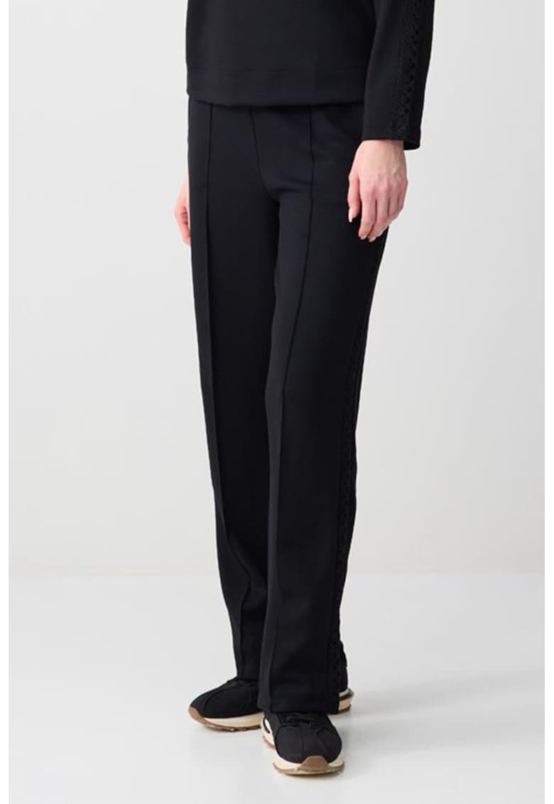 Pantaloni cu croiala ampla - talie inalta si cusaturi pe partea din fata - Negru