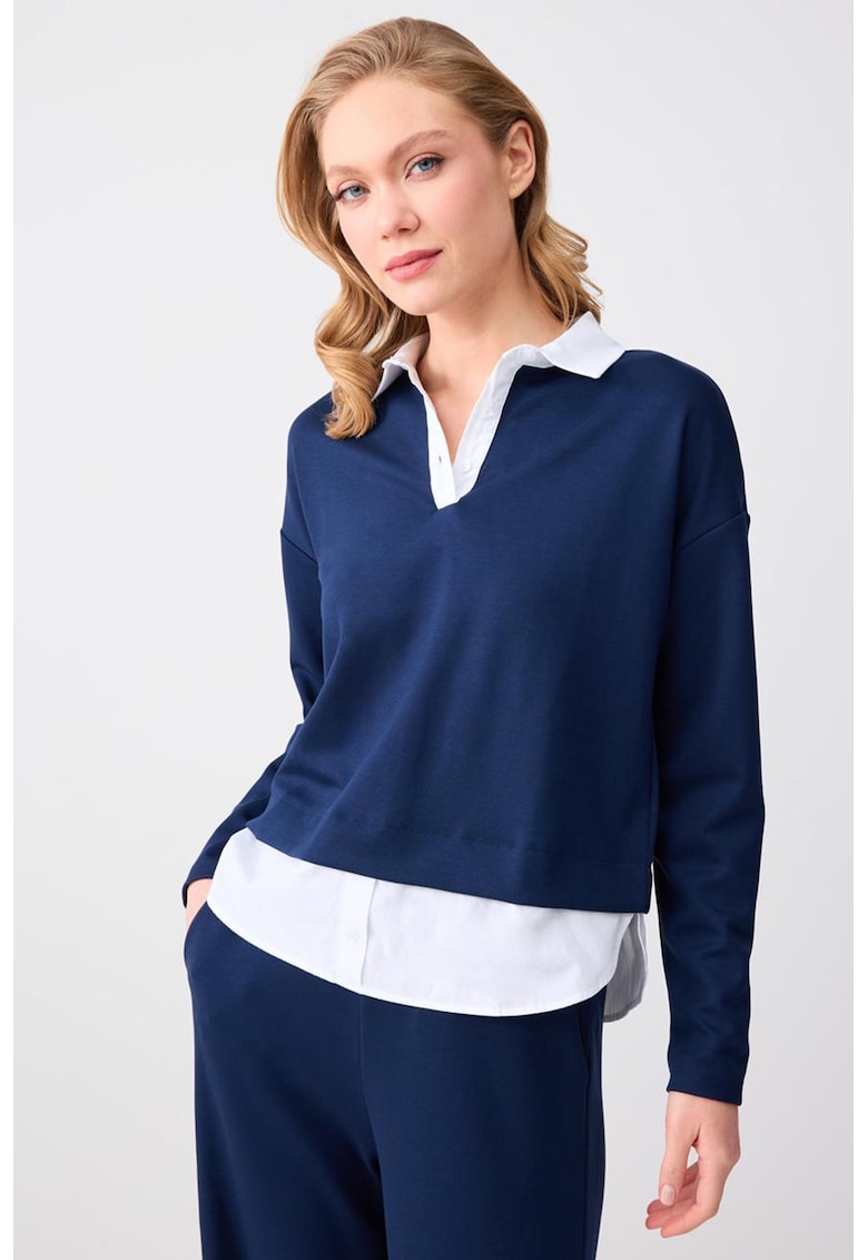 Bluza din amestec de modal cu design 2-in-1 - Alb/Bleumarin