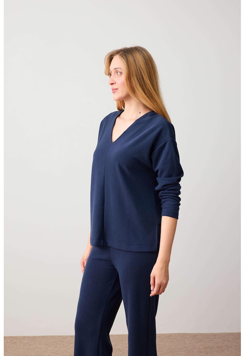 Bluza de trening din amestec de modal cu decolteu in V - Bleumarin