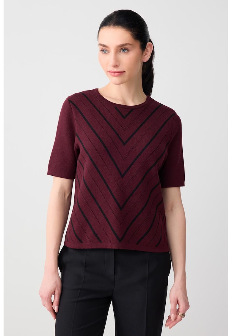 Bluza cu maneci scurte si dungi - Visiniu/Negru