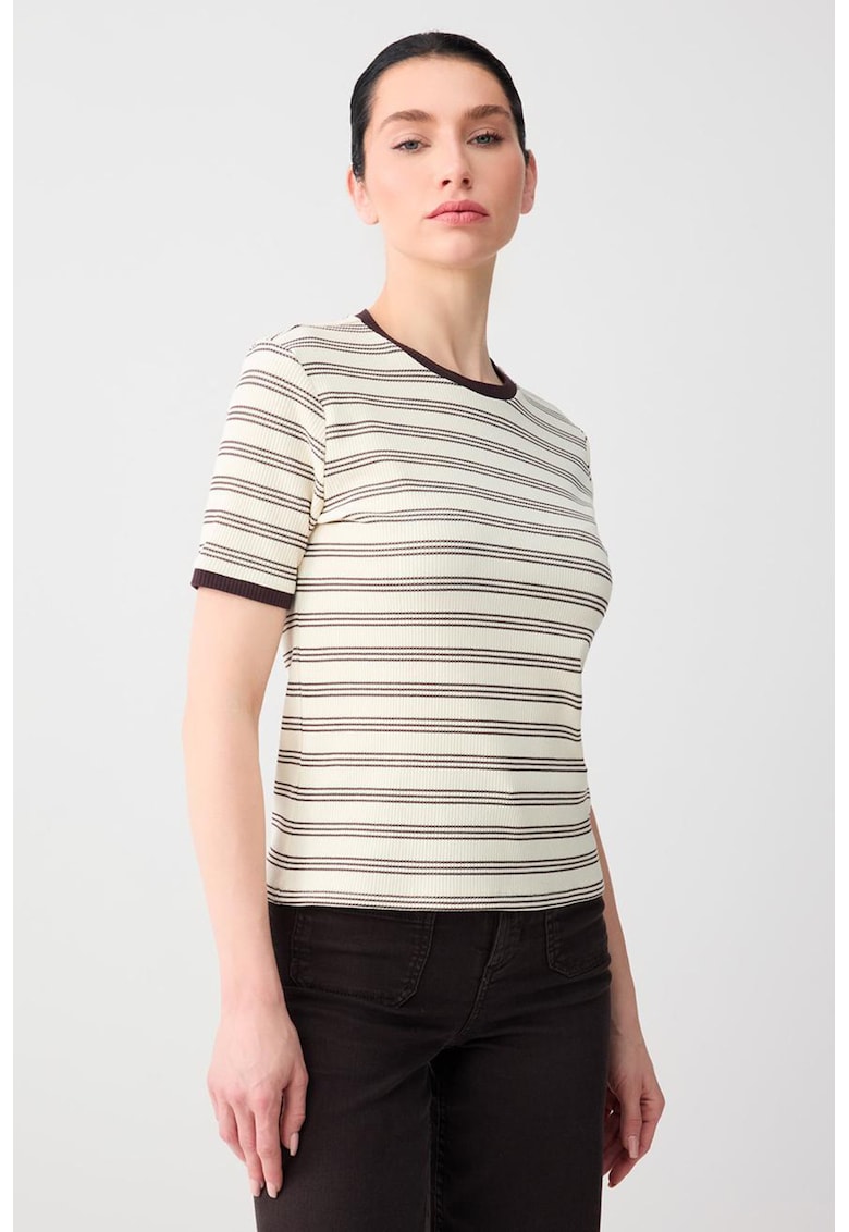Tricou striat cu dungi - Maro cognac/Crem