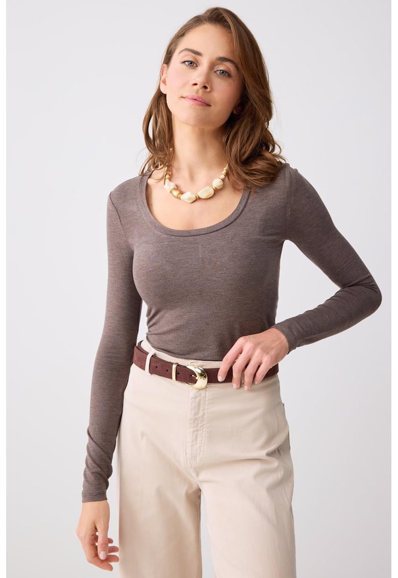 Bluza cu decolteu rotund - Maro taupe