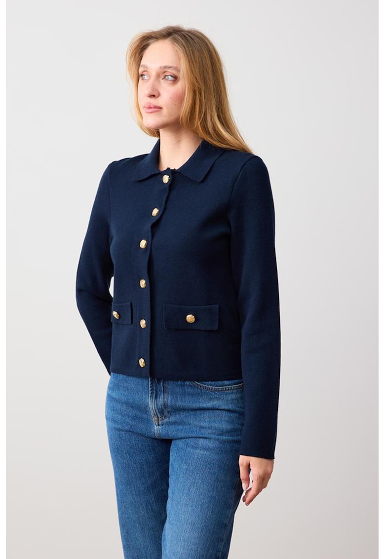 Cardigan regular-fit cu model uni - Bleumarin