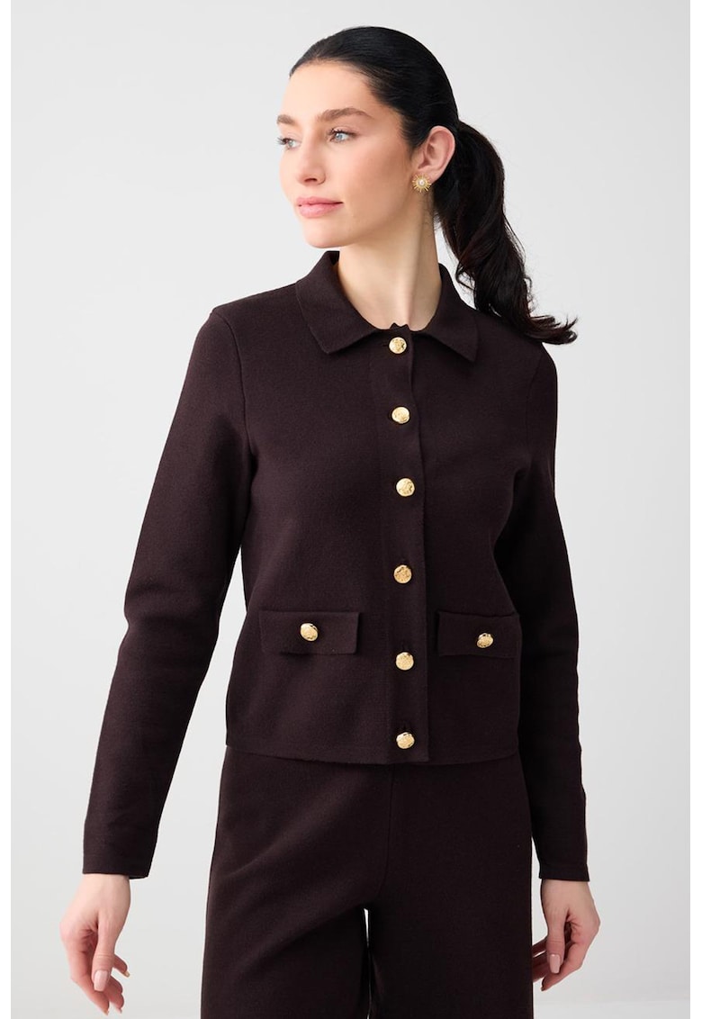Cardigan regular-fit cu model uni - Maro