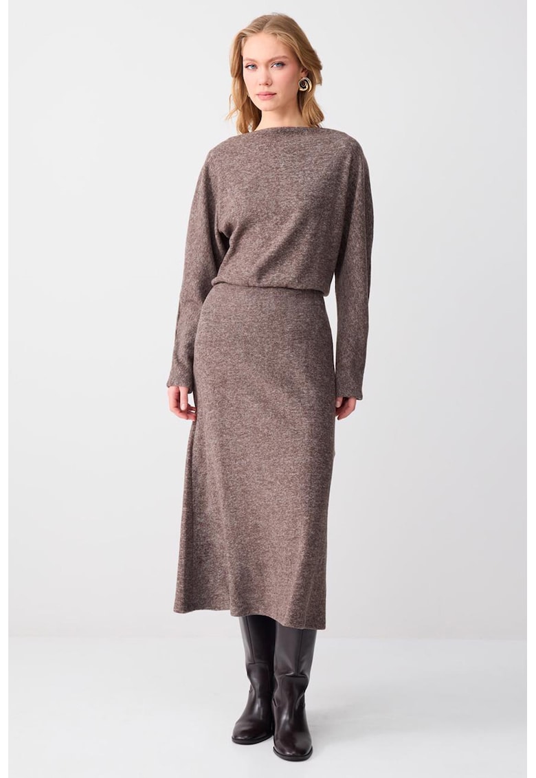 Rochie din tricot cu maneci liliac - Maro melange