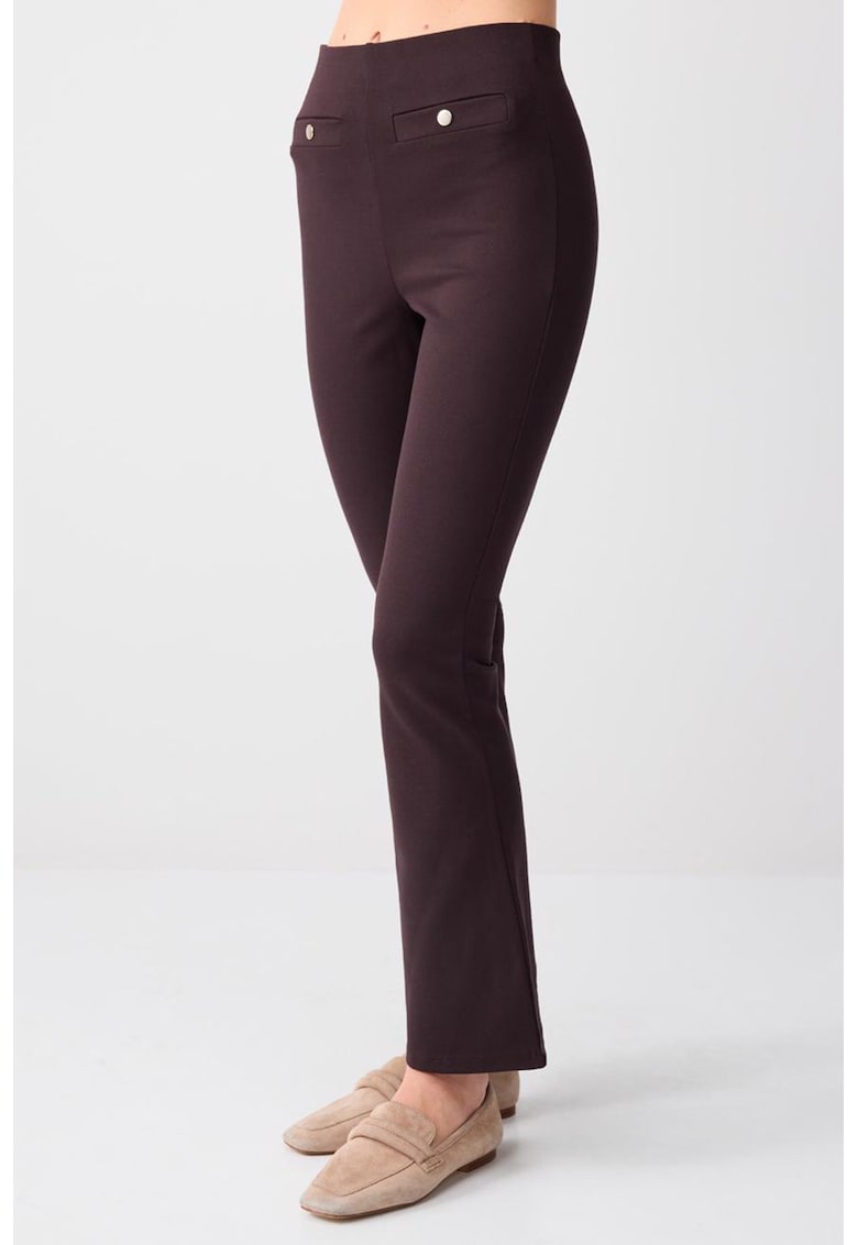 Pantaloni slim-fit cu talie inalta - Maro cognac