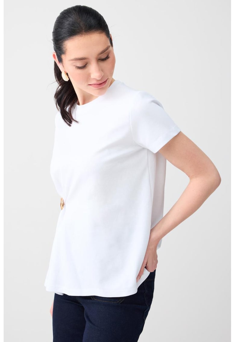 Tricou cu fronseu si detaliu metalic - Alb
