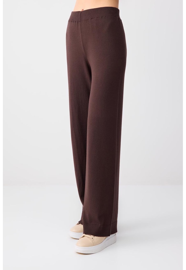 Pantaloni cu croiala ampla si banda elastica in talie - Maro cognac
