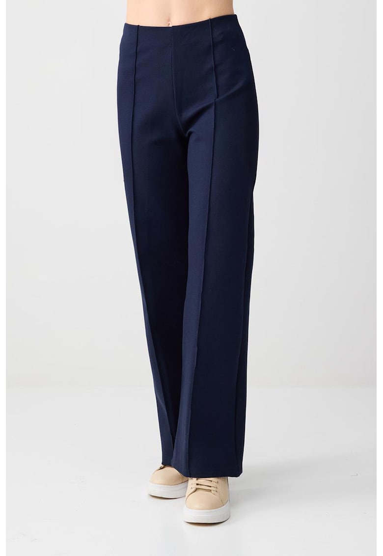 Pantaloni cu croiala ampla si talie inalta - Bleumarin