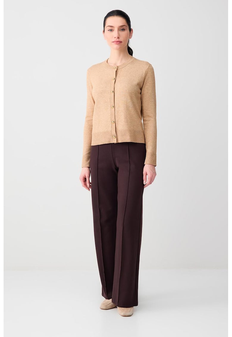 Pantaloni cu croiala ampla si talie inalta - Maro cognac