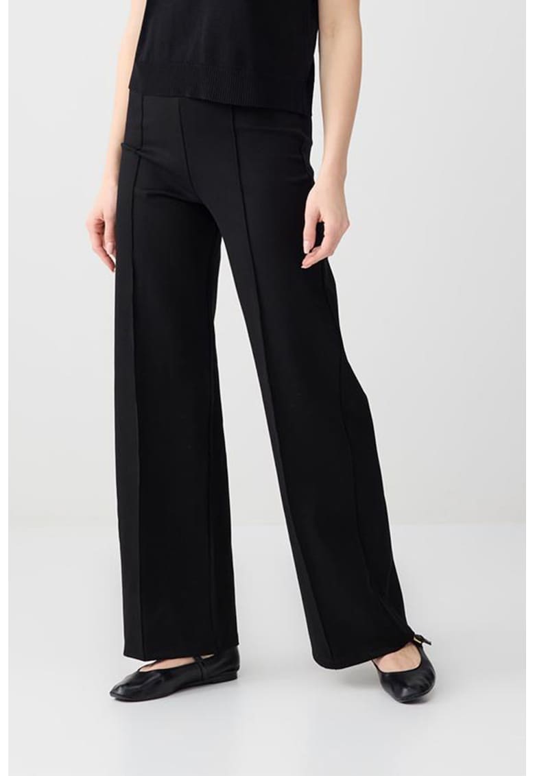 Pantaloni cu croiala ampla si talie inalta - Negru