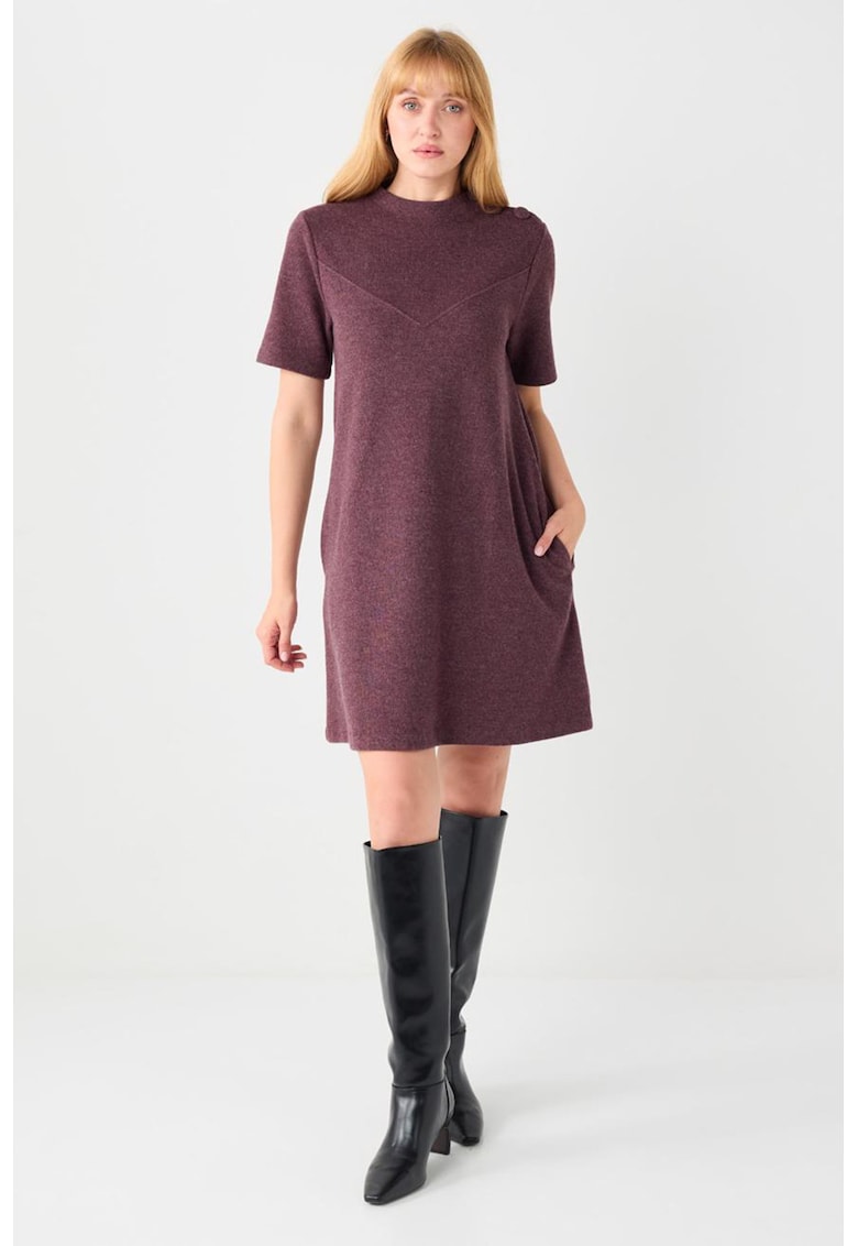 Rochie cu maneci scurte si buzunare laterale - Violet melange