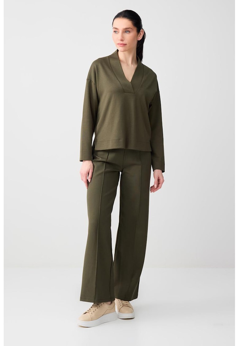 Pantaloni cu croiala ampla si talie inalta - Verde masliniu