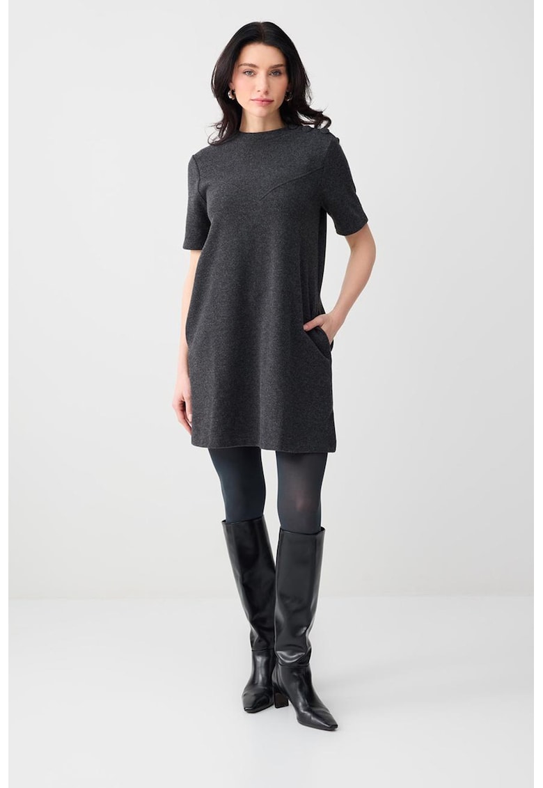 Rochie cu maneci scurte si buzunare laterale - Gri inchis melange