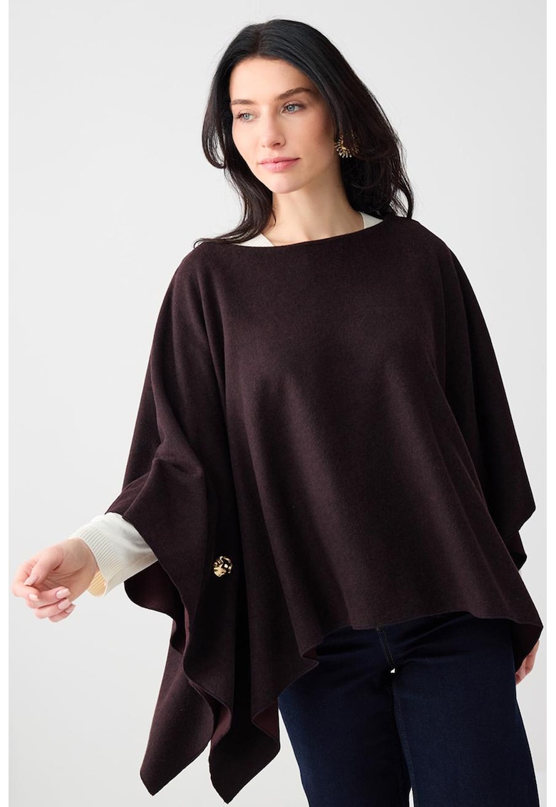 Poncho din tricot cu nasturi contrastanti - Maro