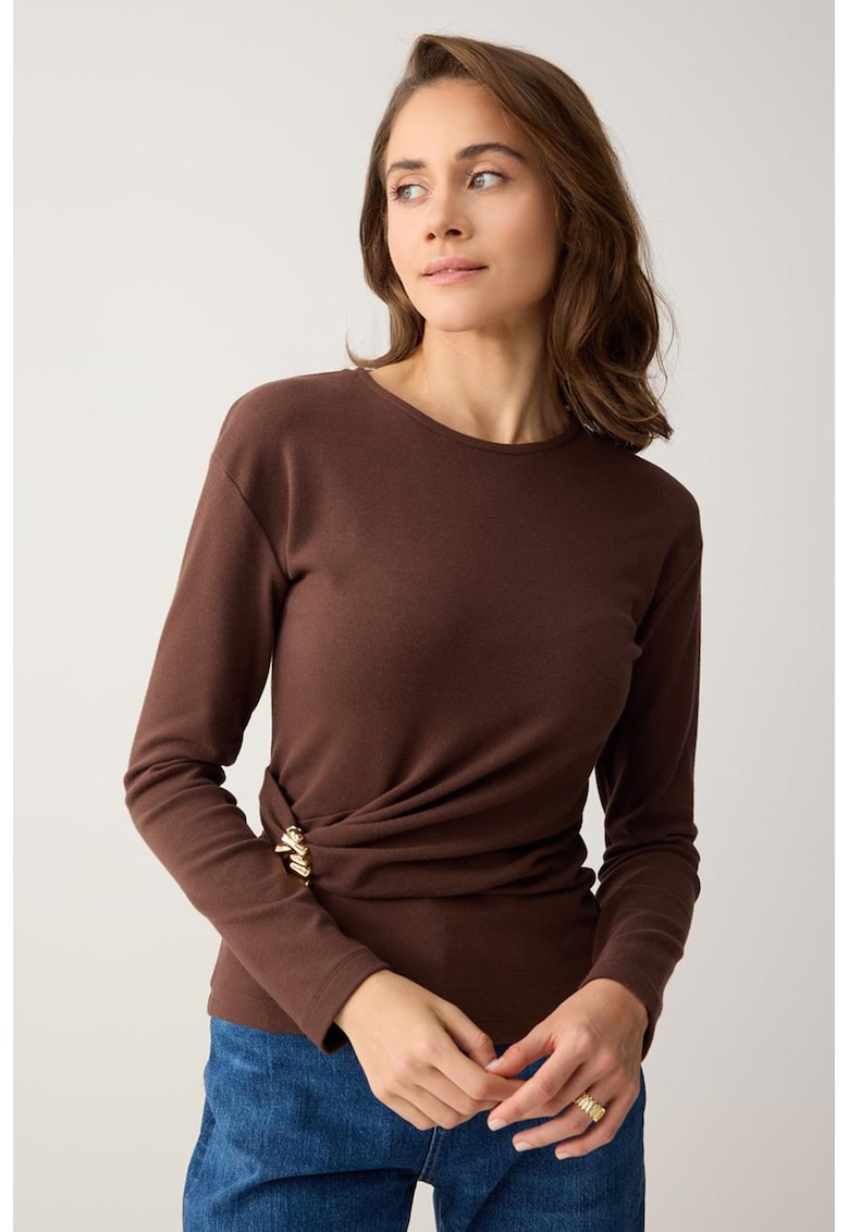 Bluza din amestec de modal cu fronseu - Maro pamantiu