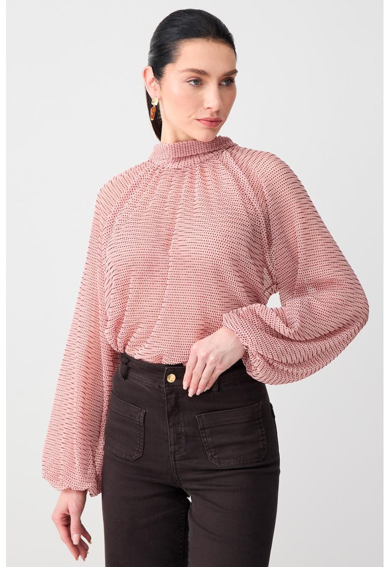 Bluza semitransparenta cu prindere cu cordoane pe partea din spate - Negru/Roz