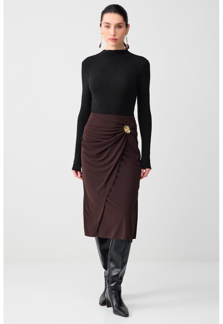 Fusta cu slit lateral - Maro cognac