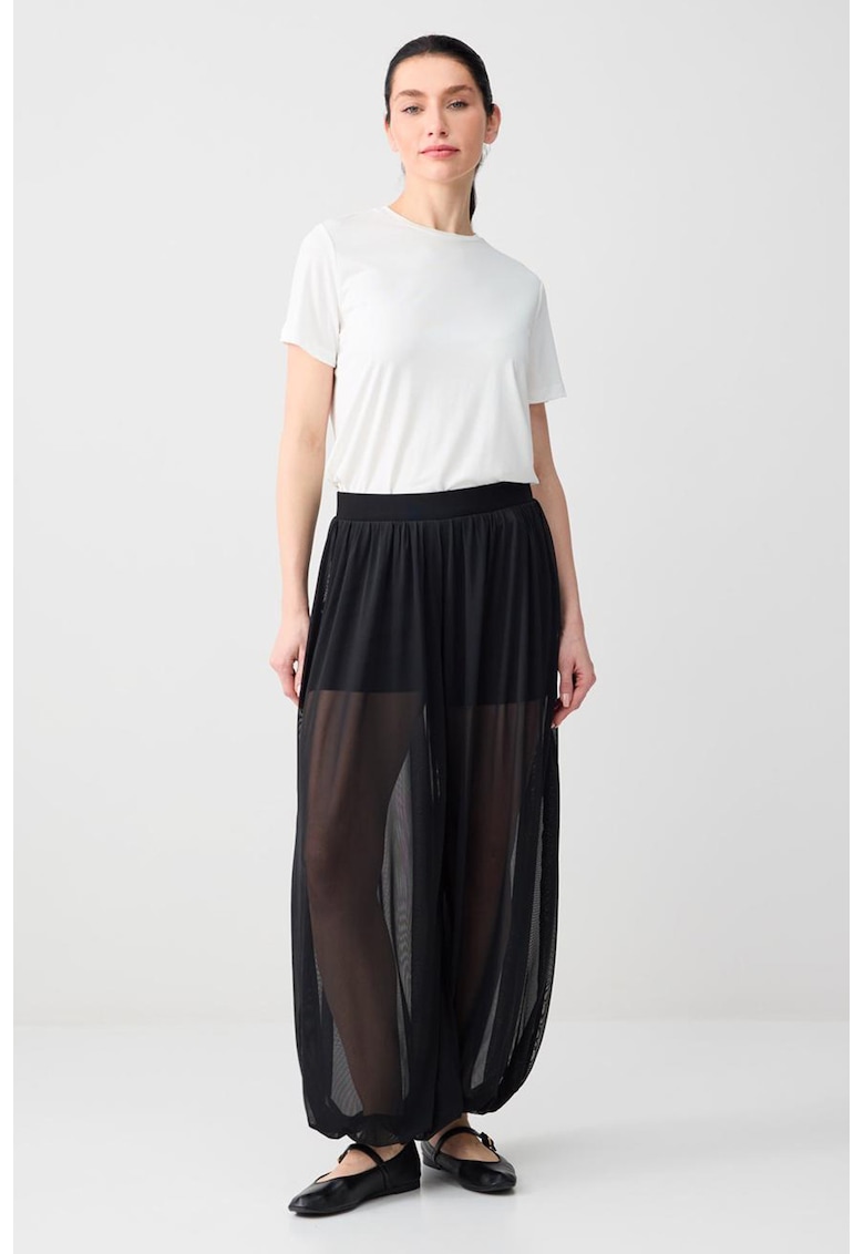 Pantaloni transparenti cu croiala ampla - Negru
