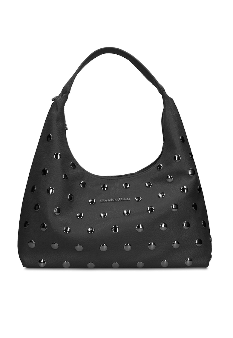 Geanta hobo de piele ecologica cu tinte Astraea Plus - Negru