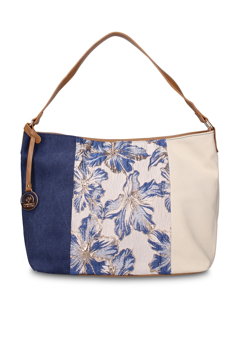 Geanta cu bareta de umar si model patchwork Alizé - Bleumarin