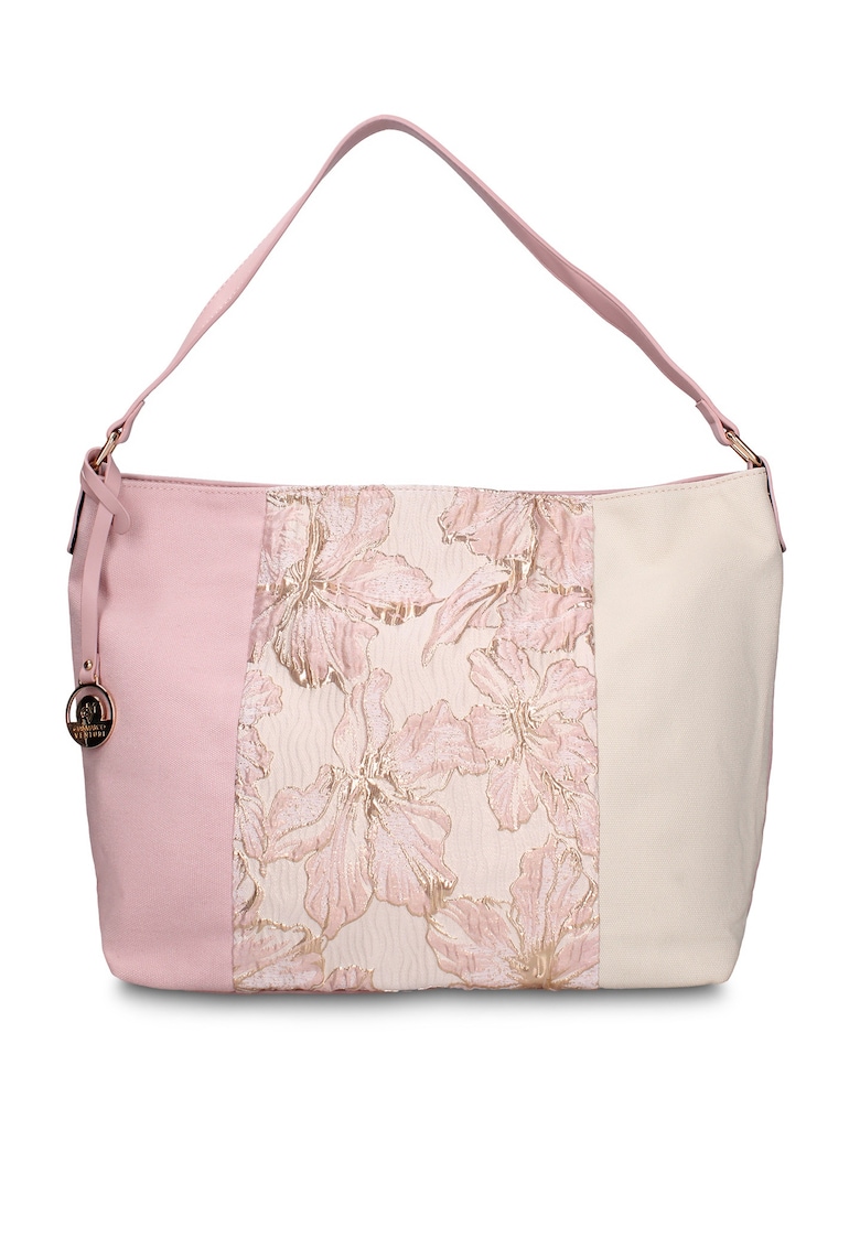 Geanta cu bareta de umar si model patchwork Alizé - Roz