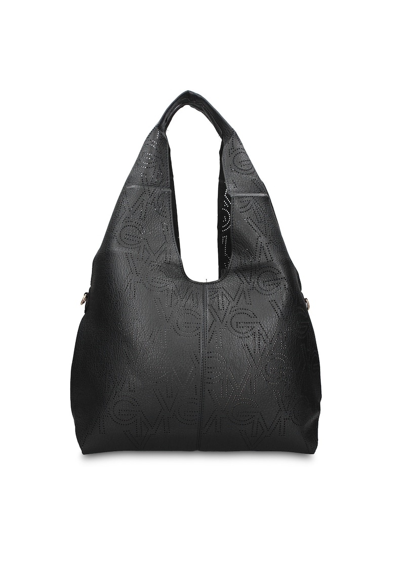 Geanta hobo de piele ecologica cu perforatii Aurelia Chic - Negru
