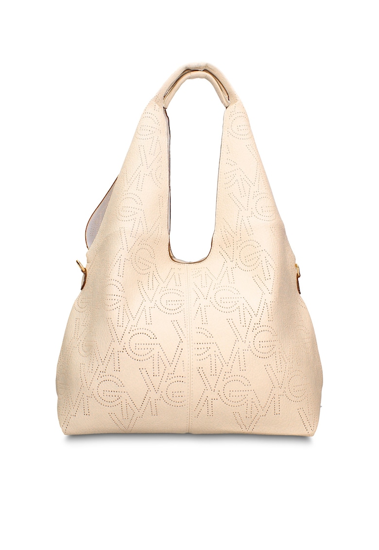 Geanta hobo de piele ecologica cu perforatii Aurelia Chic - Bej inchis
