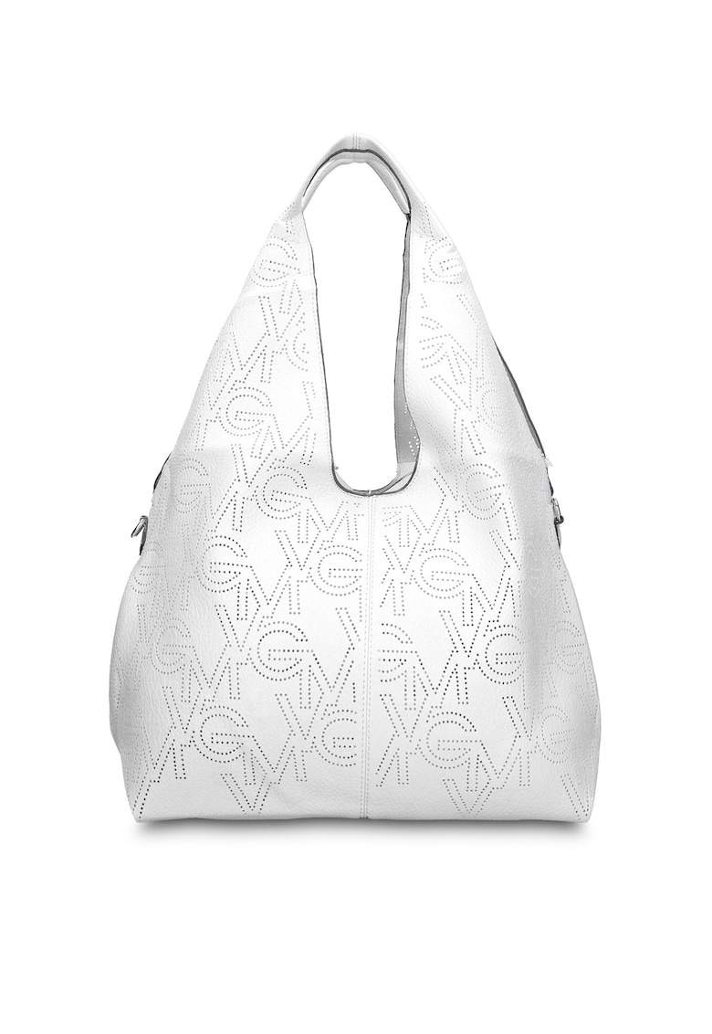 Geanta hobo de piele ecologica cu perforatii Aurelia Chic - Alb