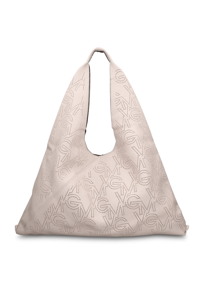 GianMarco - Geanta hobo de piele ecologica cu logo perforat Liviana Lux - Bej