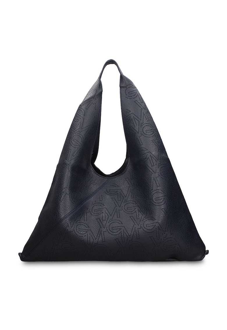 GianMarco - Geanta hobo de piele ecologica cu logo perforat Liviana Lux - Albastru inchis