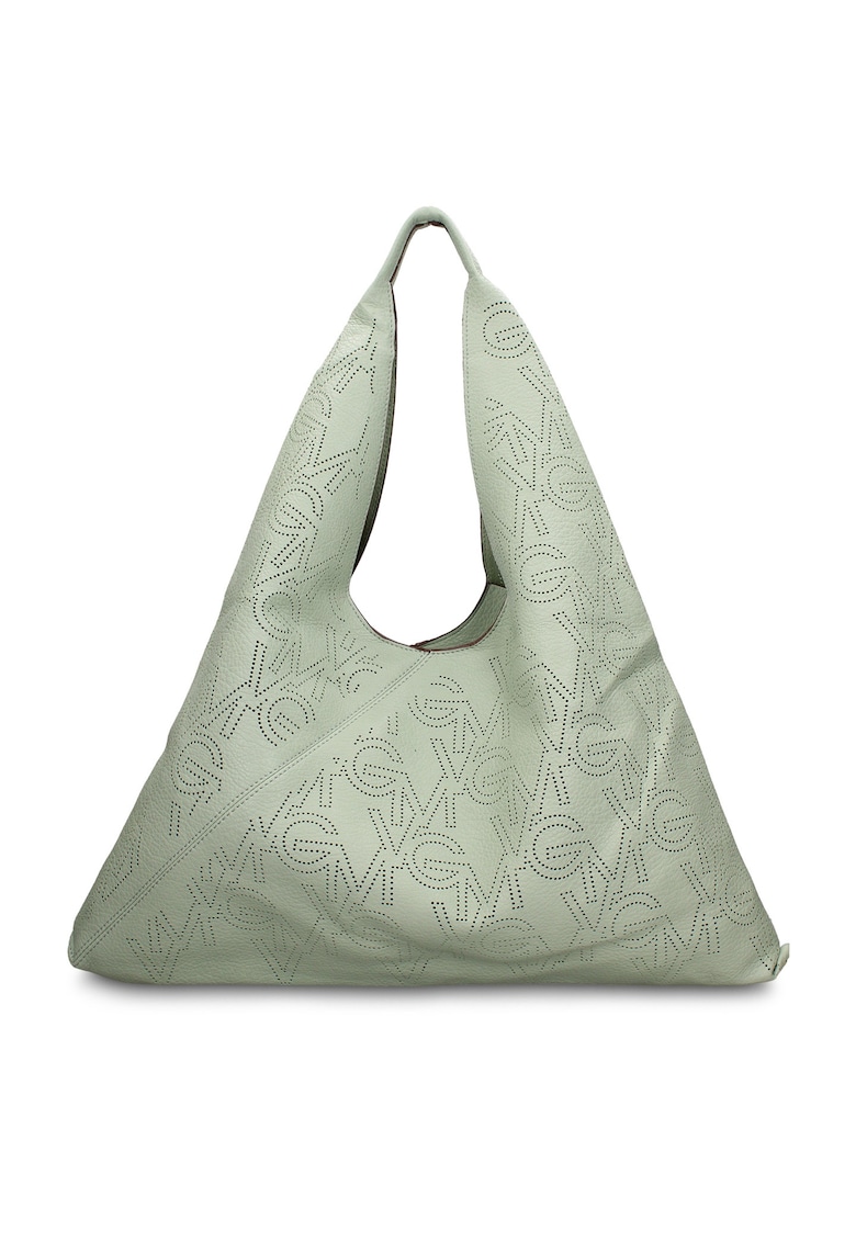 GianMarco - Geanta hobo de piele ecologica cu logo perforat Liviana Lux - Verde