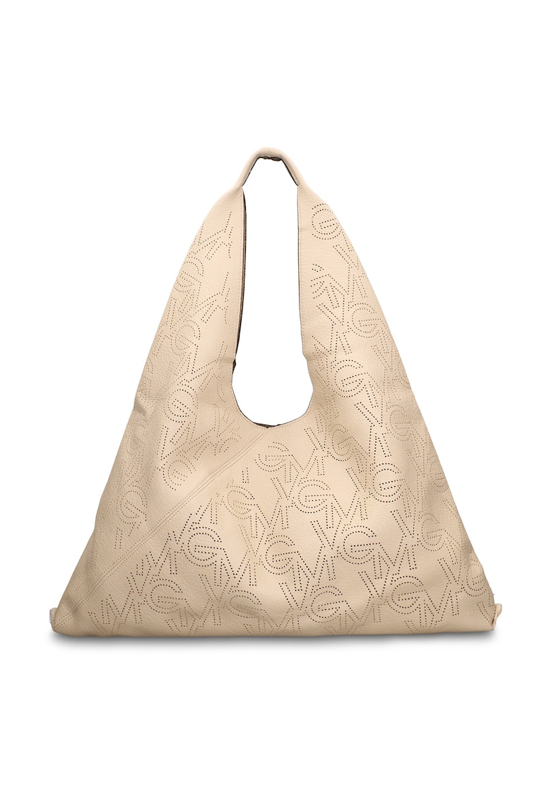 GianMarco - Geanta hobo de piele ecologica cu logo perforat Liviana Lux - Bej