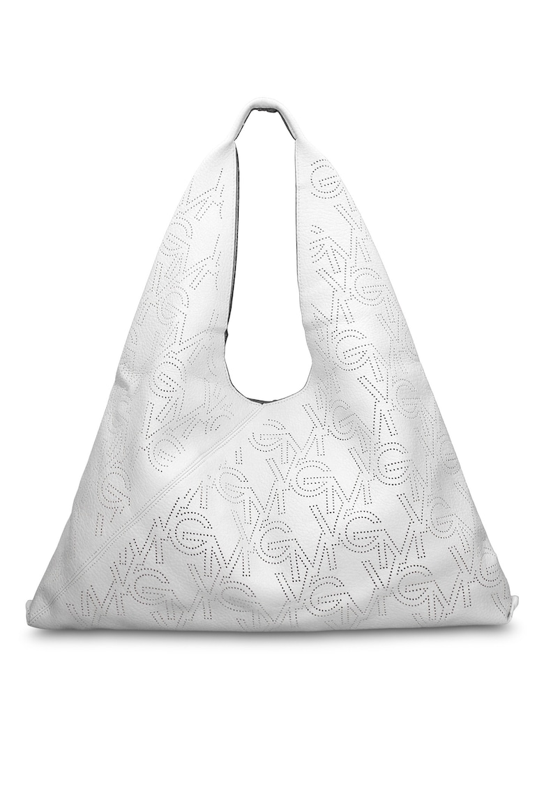 GianMarco - Geanta hobo de piele ecologica cu logo perforat Liviana Lux - Alb
